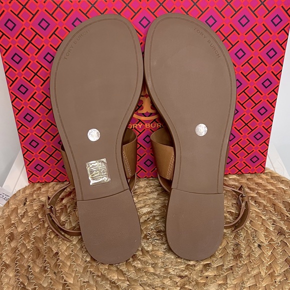 NEW Tory Burch Benton 2 Flat Thong Sandal Calf Leather Size 7 Royal Tan - Picture 5 of 7